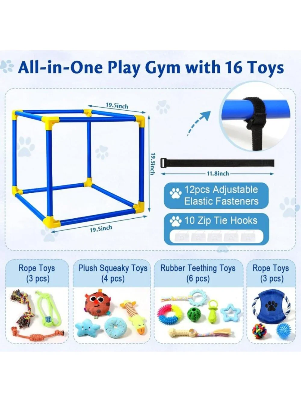 Interactive Puppy Play Gym with 16 Toys, Indoor Enrichment Activity Center for